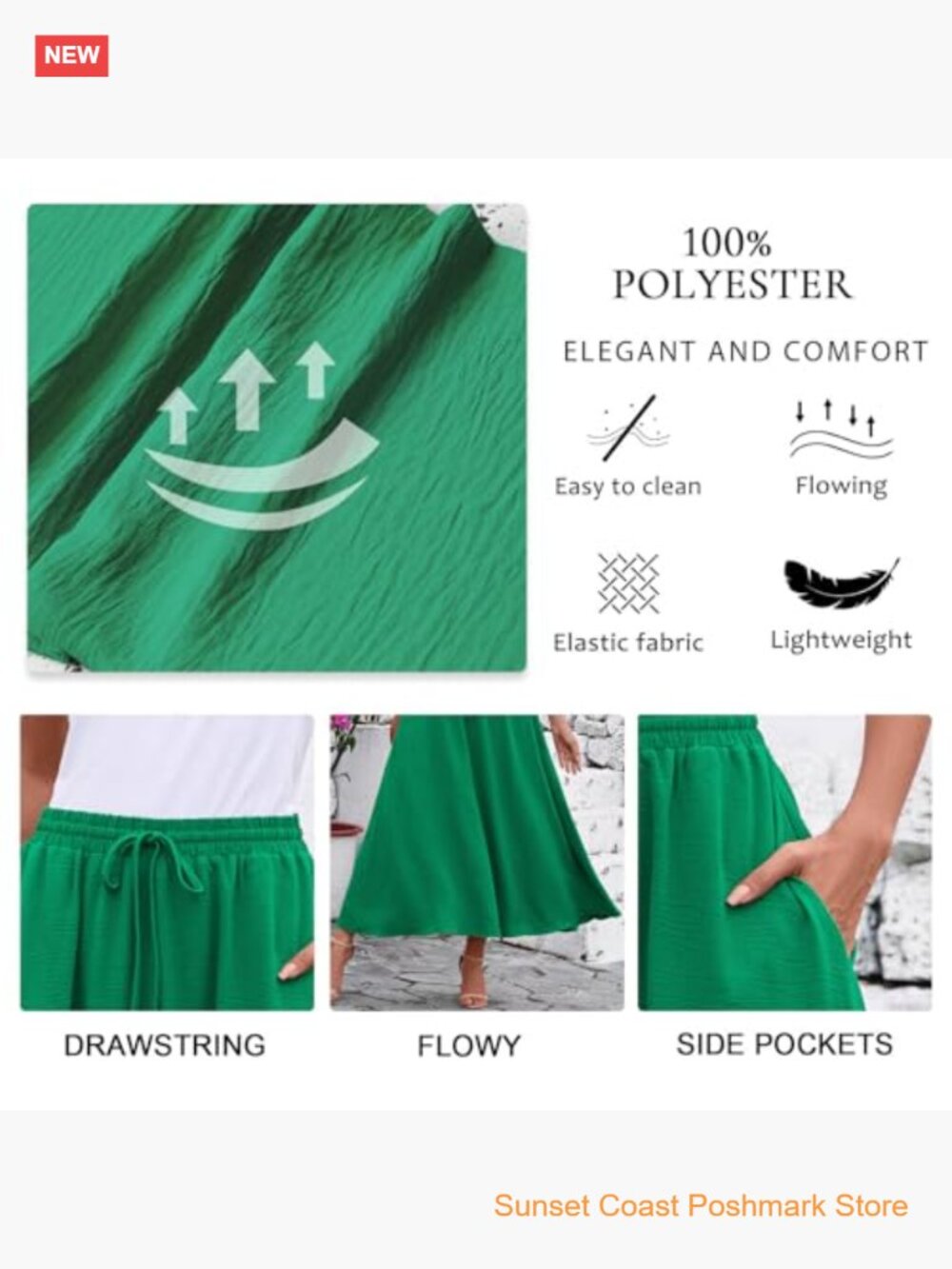 Flowy Maxi Skirt with Pockets Elastic Waist Boho Pleated Casual - Picture 4 of 7